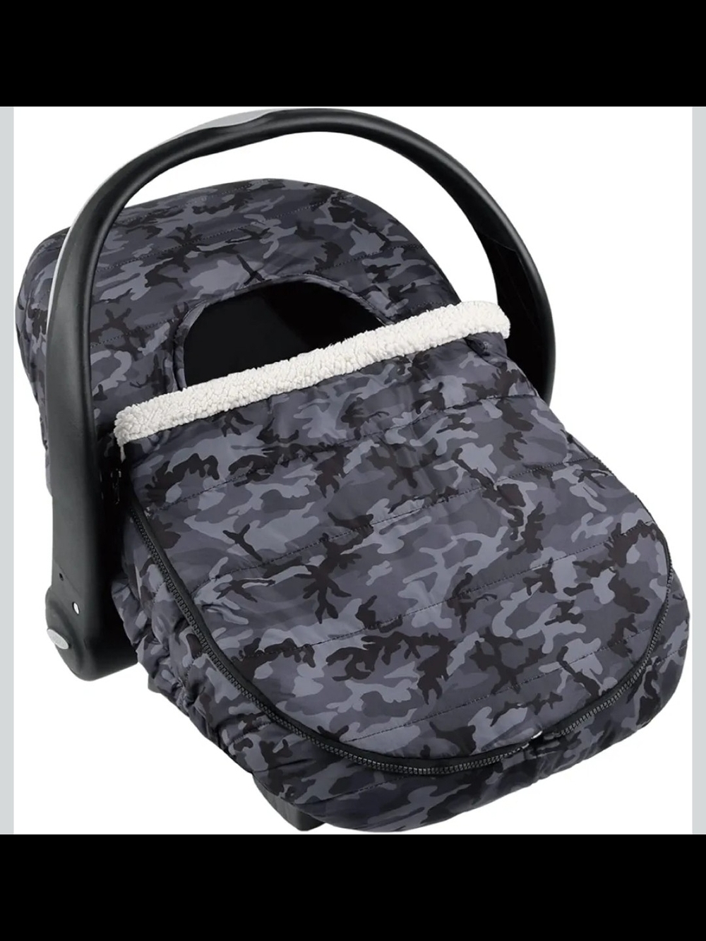 Sherpa-Trim Gray Camo Infant Car Seat Cover